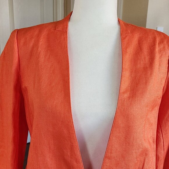 Neiman Marcus Blazer Bright Orange 100% Linen Open Front Women's Size Small - Picture 2 of 10
